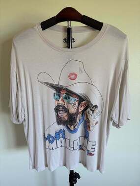 Post Malone Posty Co Womens Cropped Graphic T-Shirt Cowboy Hat Off White Size XS